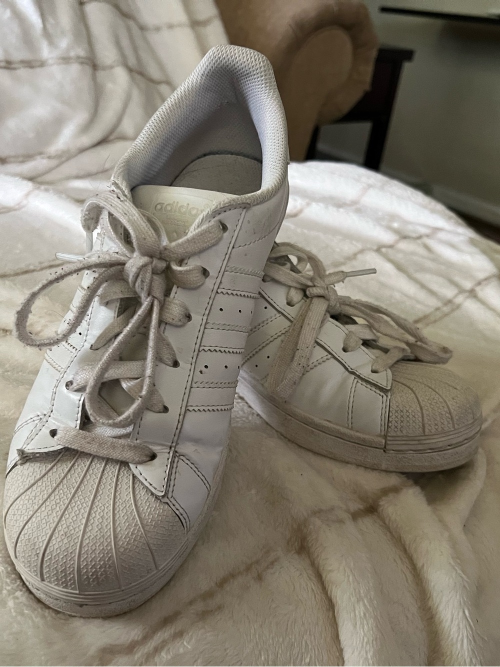 adidas White Leather Shell-Toe Sneakers with Off-White Laces